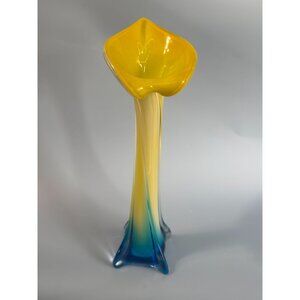 Lily Jack In The Pulpit Art Glass Vase Gradient Yellow & Blue 13" Tall Modern Ho